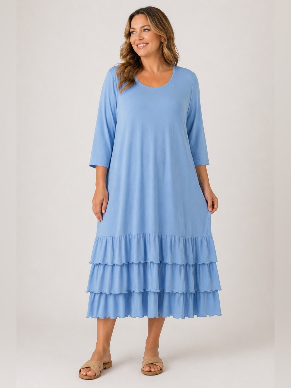 Zadie B Light Blue Ruffle Hem Midi Dress 2X Plus Size Flowy Layering Boho